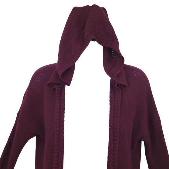 American Eagle Open Front Hoodie Cardigan Womens Size S Wine Pockets Cable Knit - Picture 4 of 15